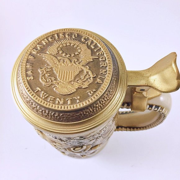 1987 Gold Rush Beer Stein with Lid Ceramak Stoneware Brazil Vintage Avon - Picture 3 of 9